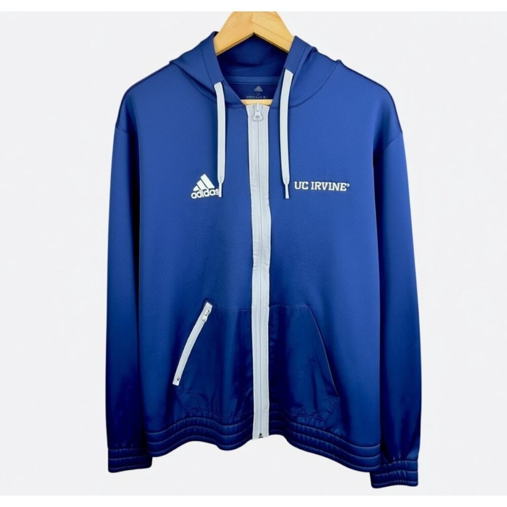 Adidas UC Irvine Mens Medium Aeroready Blue Full Zip Hoodie Jacket Gym Casual